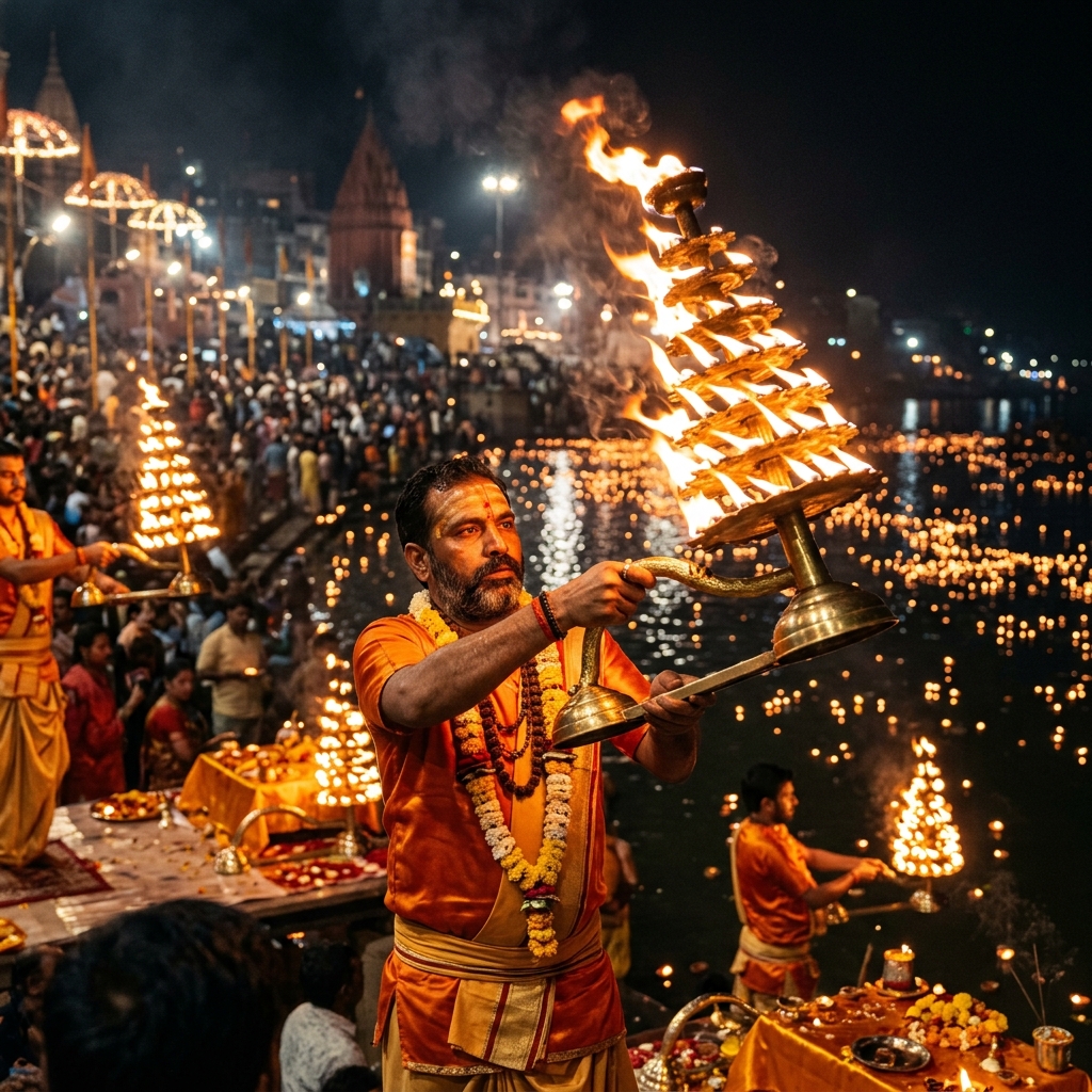 Ganga Aarti Close-up View Dev Diwali Varanasi