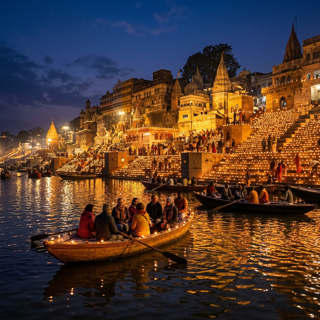 Crowd Celebrating Dev Diwali at Varanasi Ghats
